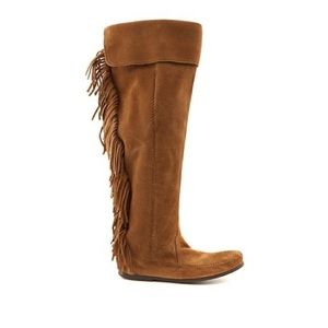Minnetonka Over the Knee Suede Fringe Boot